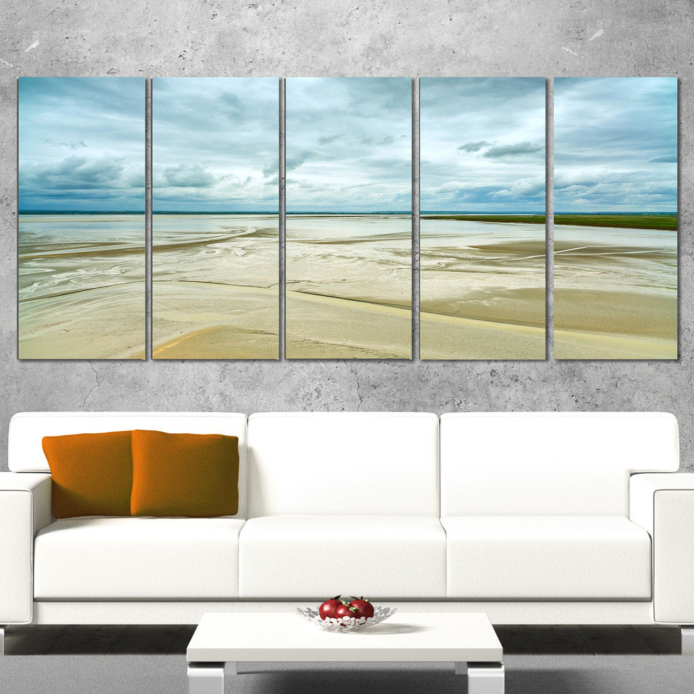 "Low Tide in Mont Saint Normandy" Landscape Wall Art Print, 5 Panels, 60"x28"
