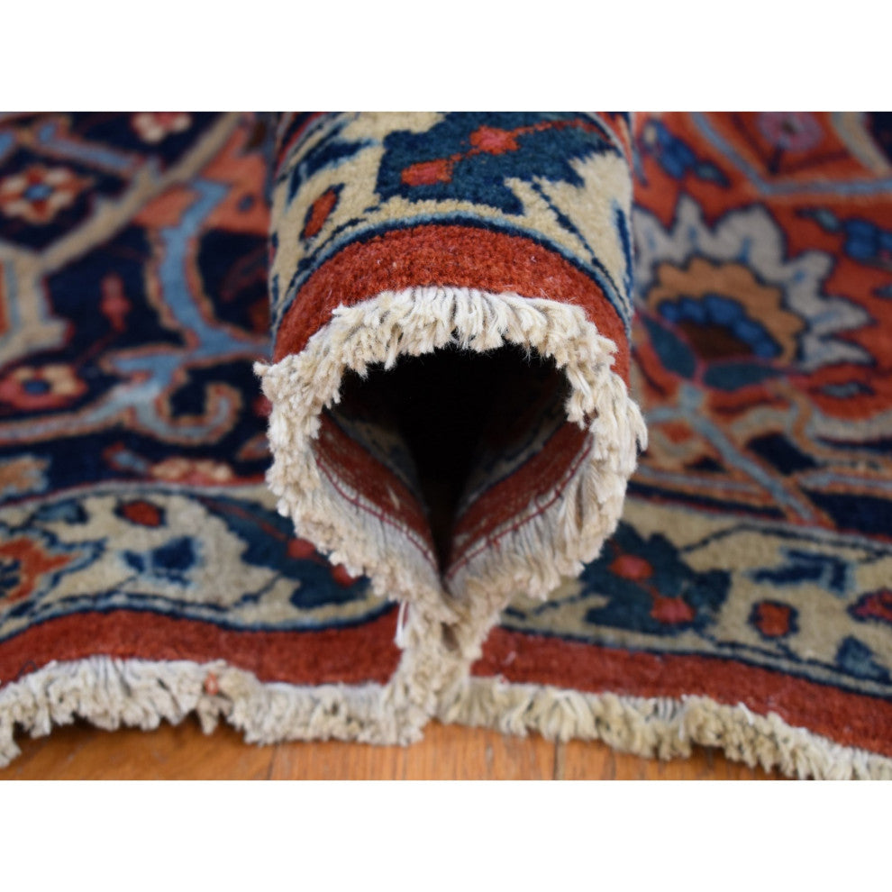 Orange Antique Persian Tabriz Medallion Design Hand Knotted Wool Rug 8'8"x12'