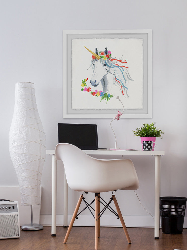 "Rainbow Unicorn II" Framed Painting Print, 12"x12"