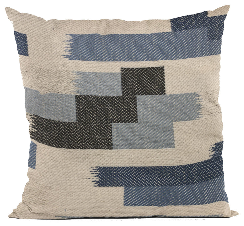 Plutus Blue Blocks Stripe Luxury Throw Pillow, 16"x16"