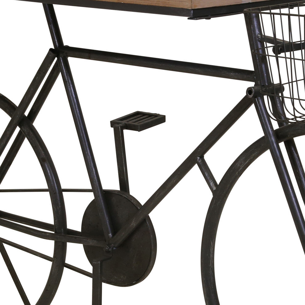 Benzara BM228951 Rectangular Wood Top Console Table, Bicycle Design Base, Black