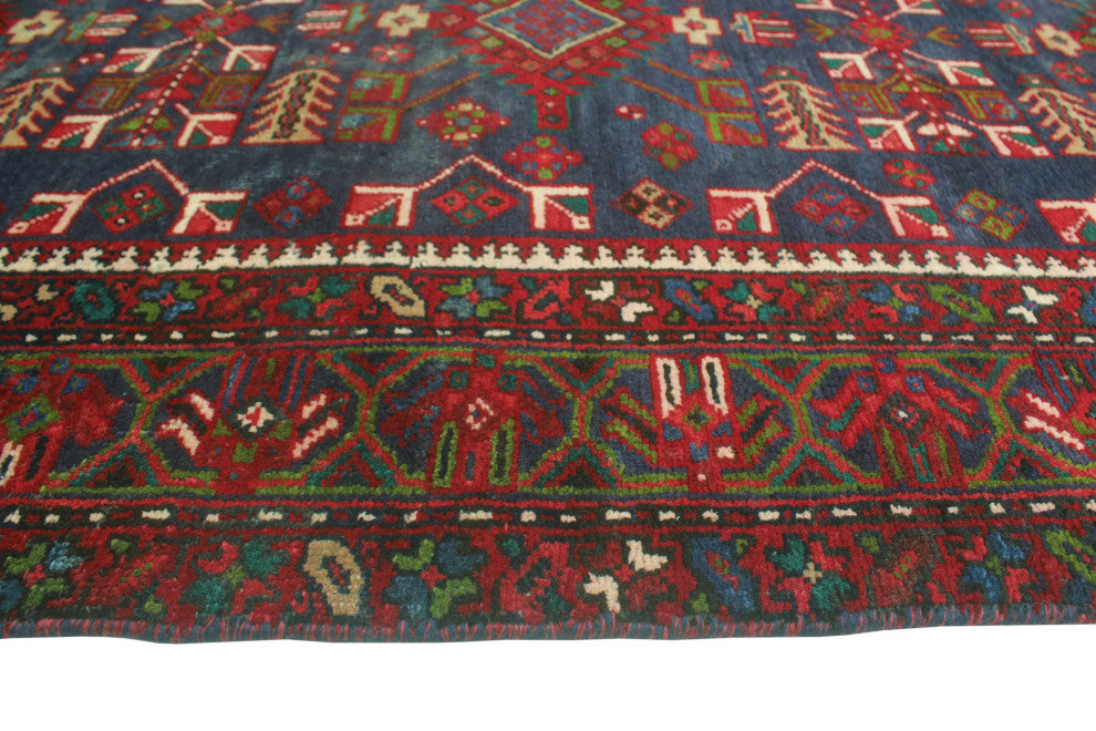 Fine Vintage Distressed Santiago Navy/Red Runner, 3'8x13'5