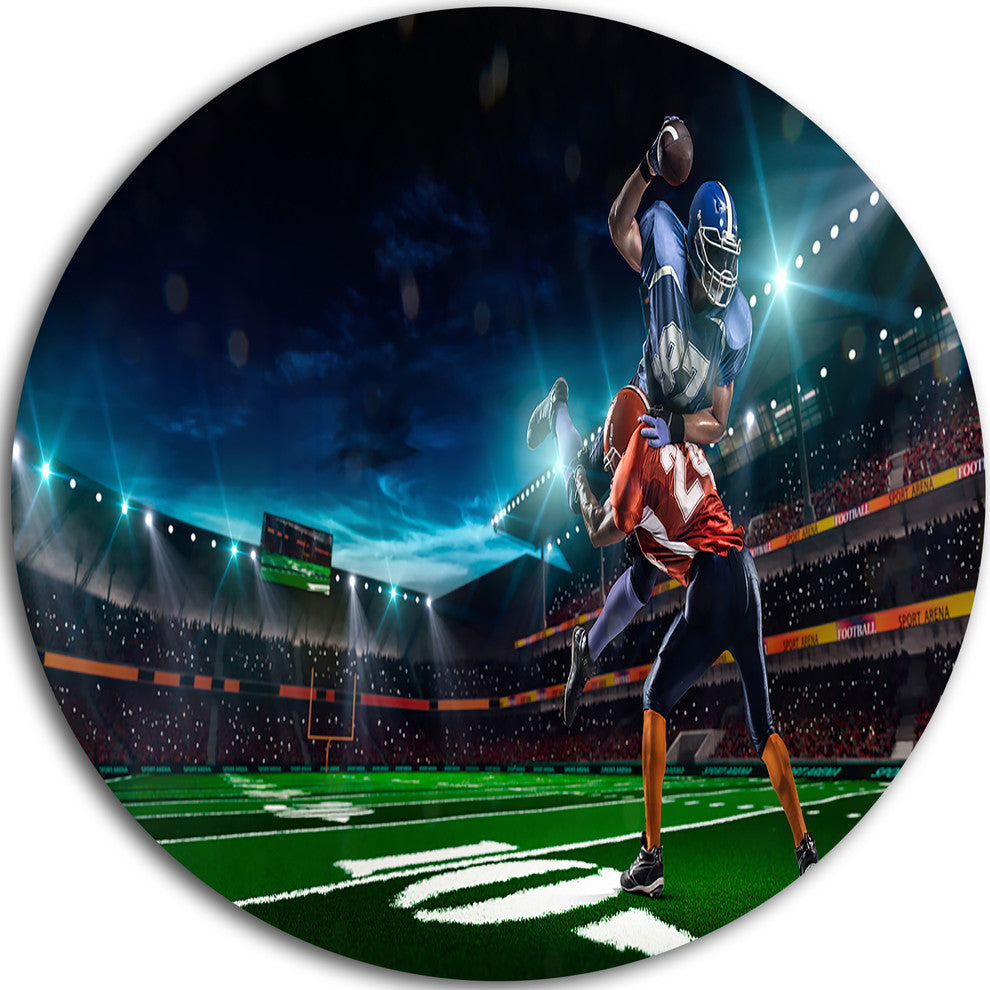 American Football Player, Sports Digital Art Round Metal Wall Art, 36"