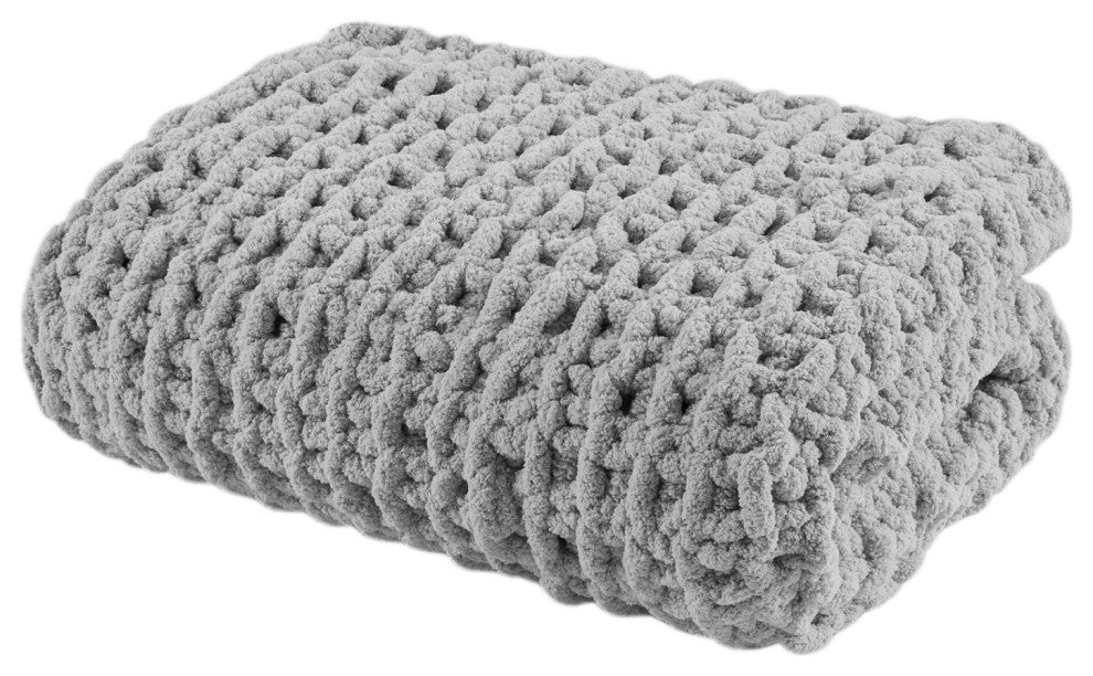 Madison Park Handmade Chenille Chunky Knit 50"x60" Throw, Gray