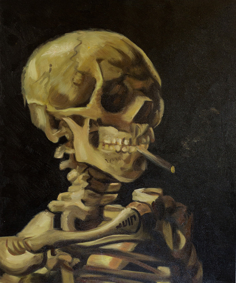 Skull of a Skeleton with Burning Cigarette