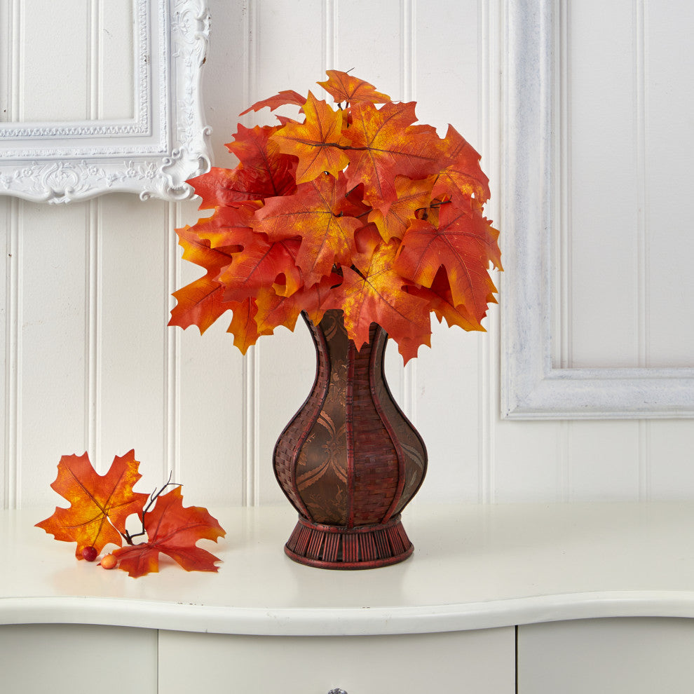 24" Autumn Maple Leaf Artificial Plant, Decorative Planter