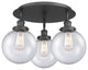 Canton-3 Light 20" Flush Mount-Matte Black, Seedy Glass Shade