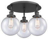 Canton-3 Light 20" Flush Mount-Matte Black, Seedy Glass Shade