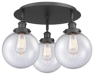 Canton-3 Light 20" Flush Mount-Matte Black, Seedy Glass Shade