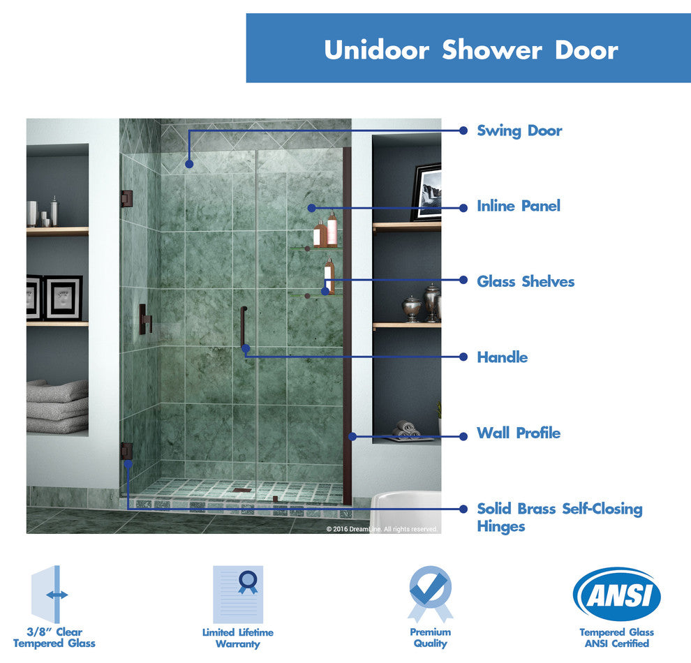 Dreamline Unidoor Min 39" To Max 40" Frameless Hinged Shower Door