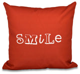 18"x18" Happy Smile, Word Print Pillow, Red