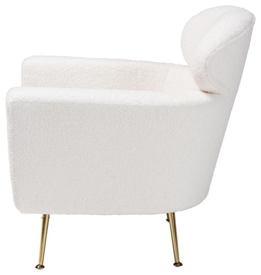 Fantasia and Contemporary Ivory Boucle Upholstered and Gold Metal Armchair