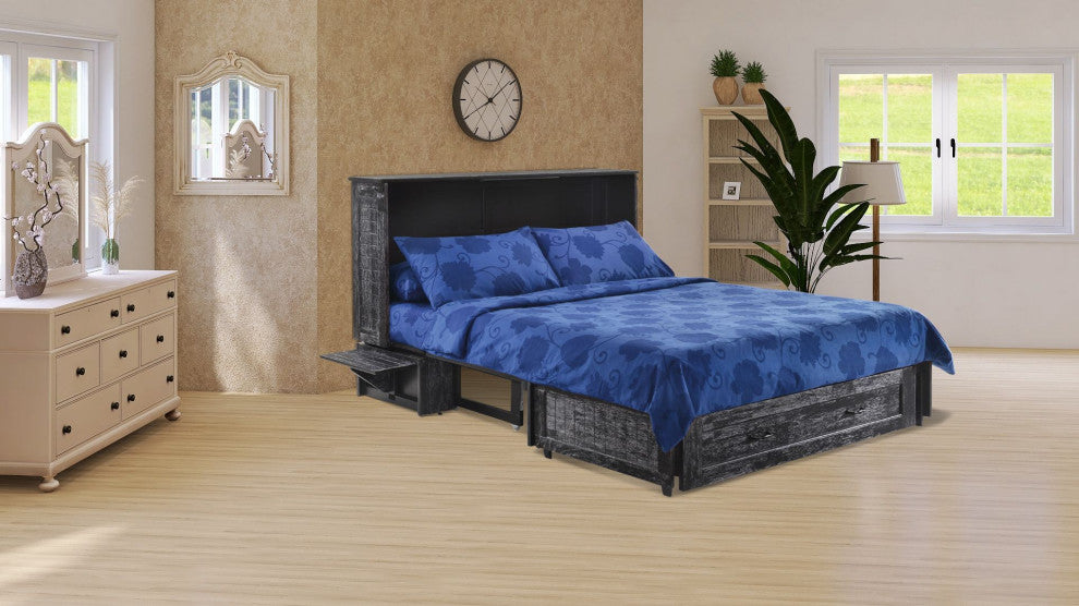 Poppy Cabinet Murphy Bed with Gel Memory Foam Mattress and USB Ports, Blizzard
