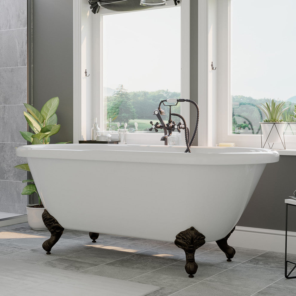 Acrylic Double Ended Clawfoot Bathtub 70" X 30" With No Faucet Drillings