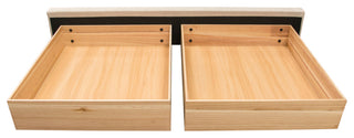 Queen Bed With Integrated Footboard Storage Unit and Accent Wings, Sand Fabric