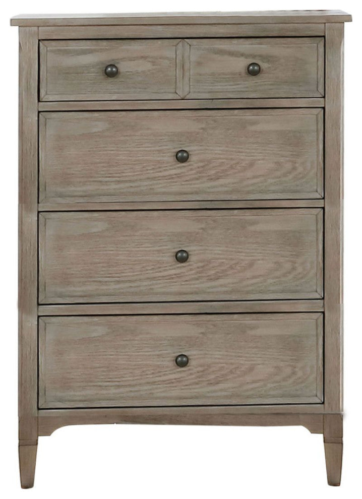 4 Drawers Wooden Chest with Round Pull Knobs Design, Wire-Brushed Warm Gray