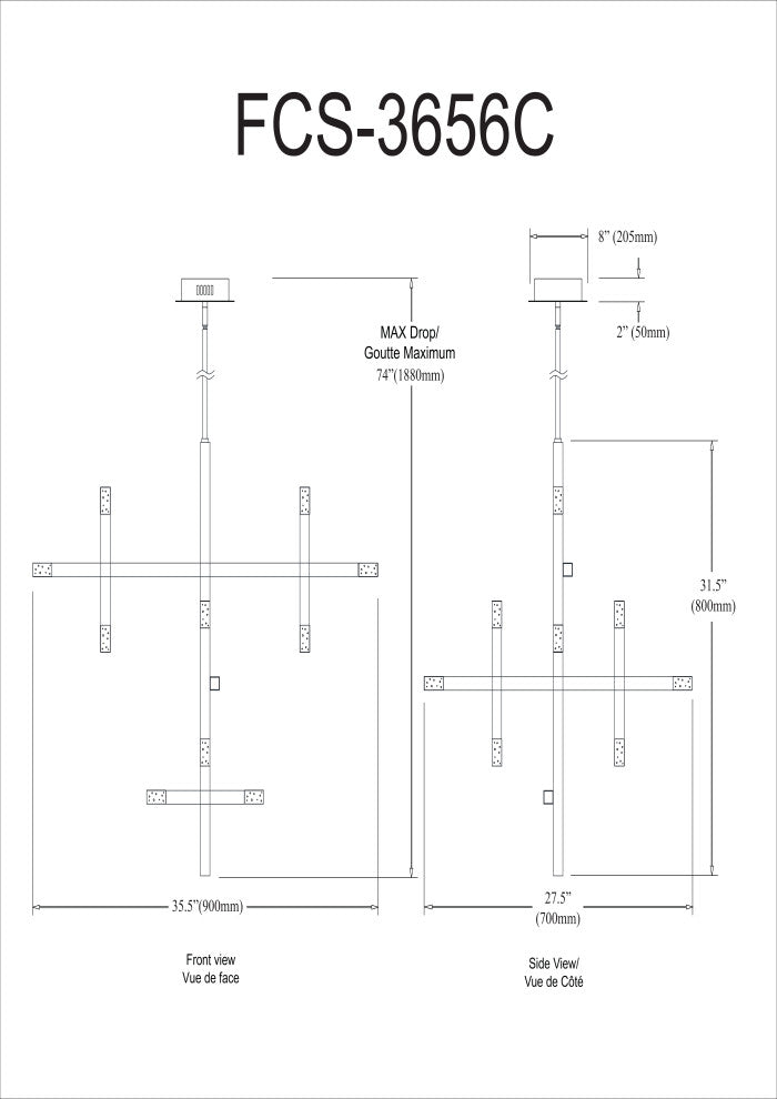 Contemporary Linear Chandelier Francesca 56W, Polished Chrome