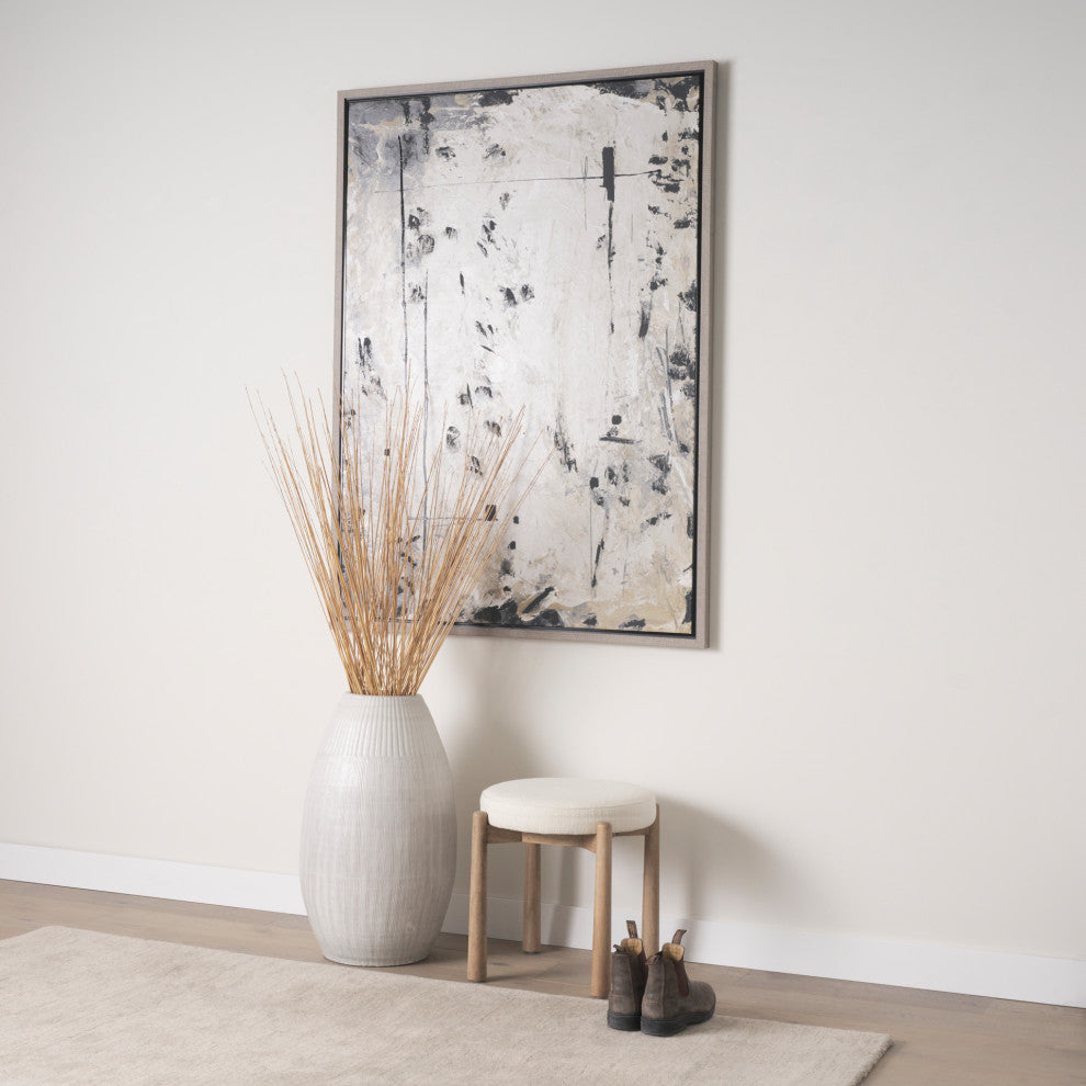 Shaiden Brown Wood With Cream Fabric Stool