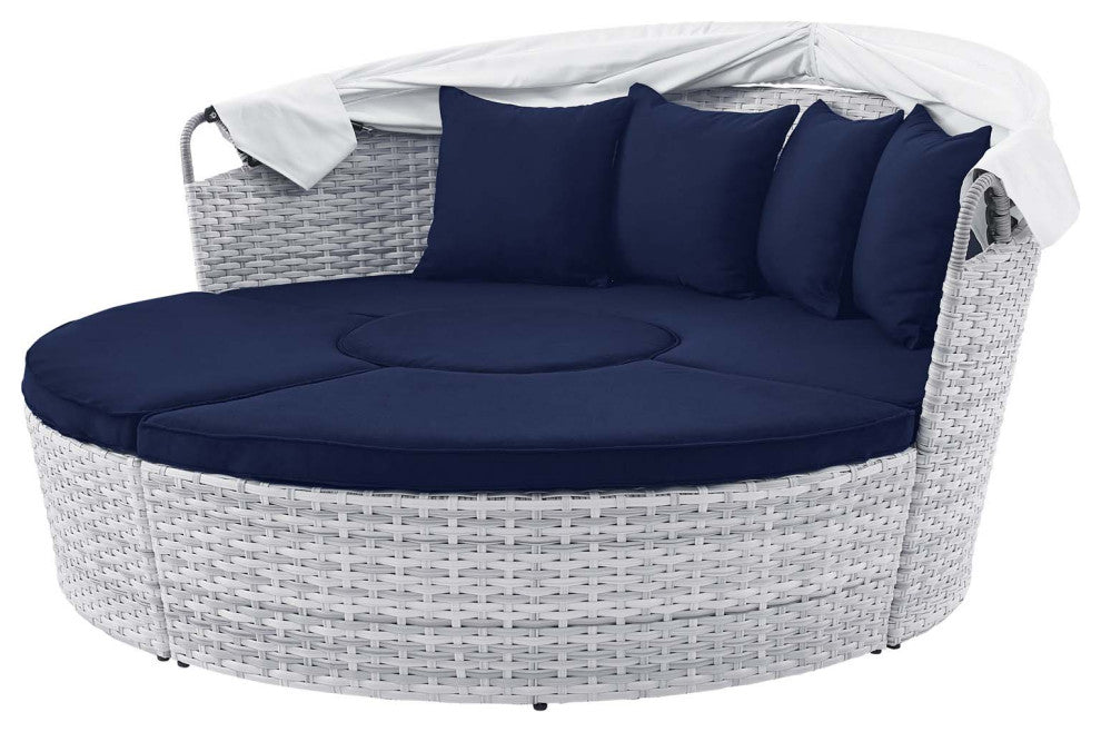 Daybed Sofa Bed, Sunbrella, Blue Navy Gray, Rattan, Wicker, Outdoor Patio