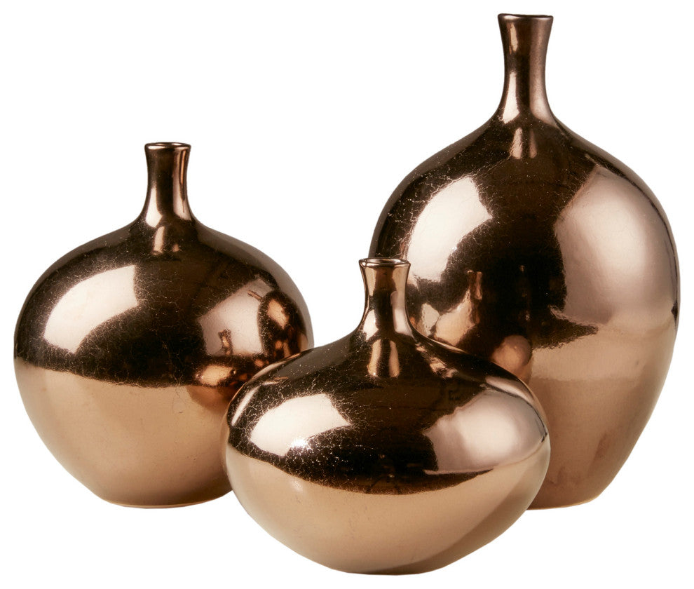 Madison Park Signature Ansen Mirrored Ceramic Decorative Vases Set, Bronze
