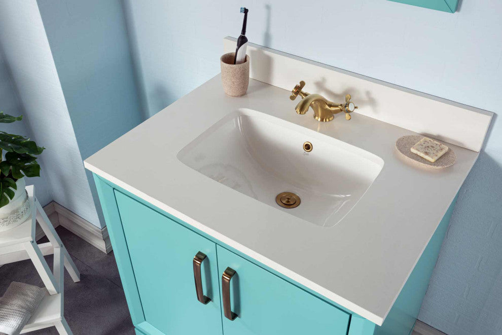 Fabia Collection 30" Bathroom Vanity With Sink, Mirror, Countertop, Turquoise