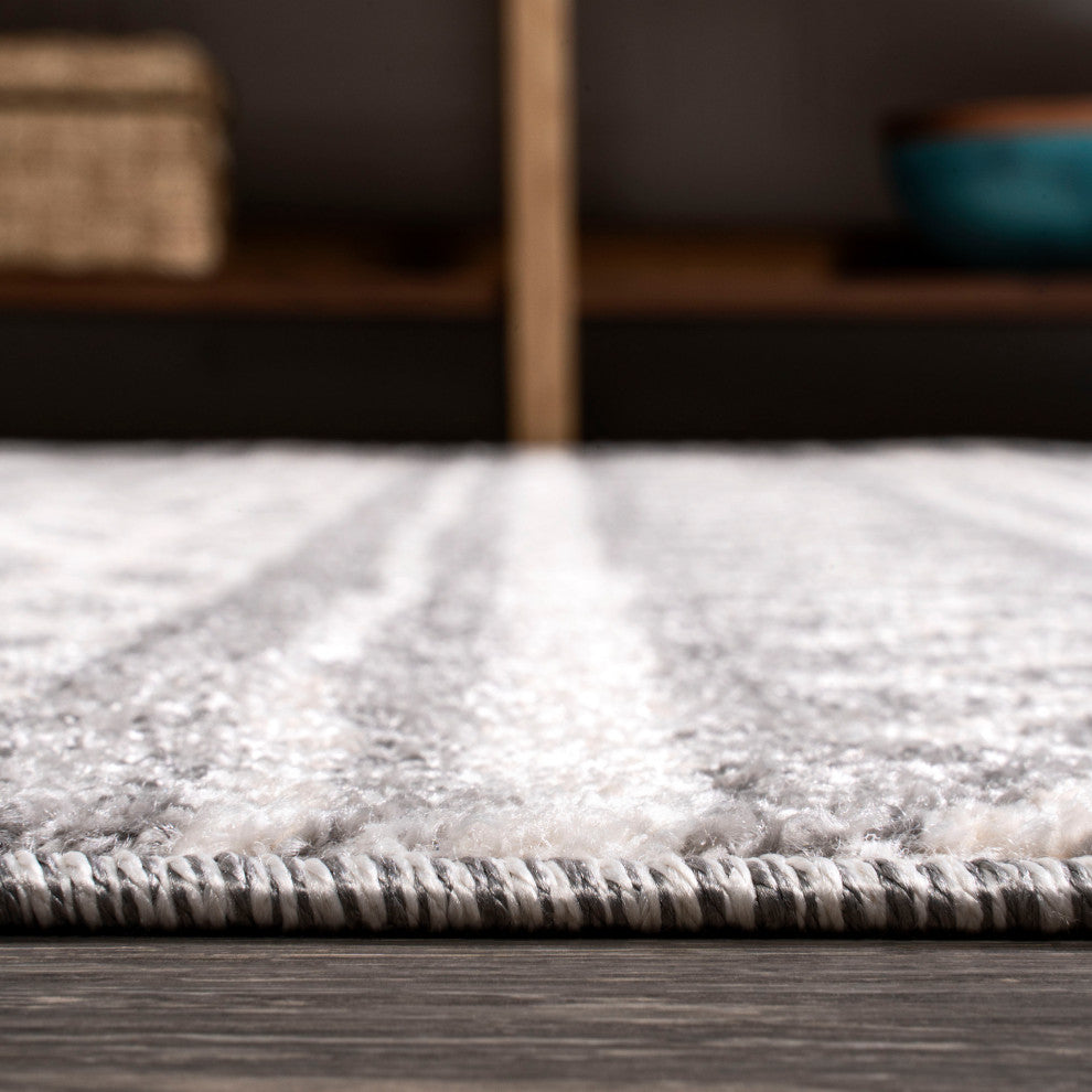 Imlil Tribal Geometric Stripe Light Gray/Cream Rug, 5 X 8