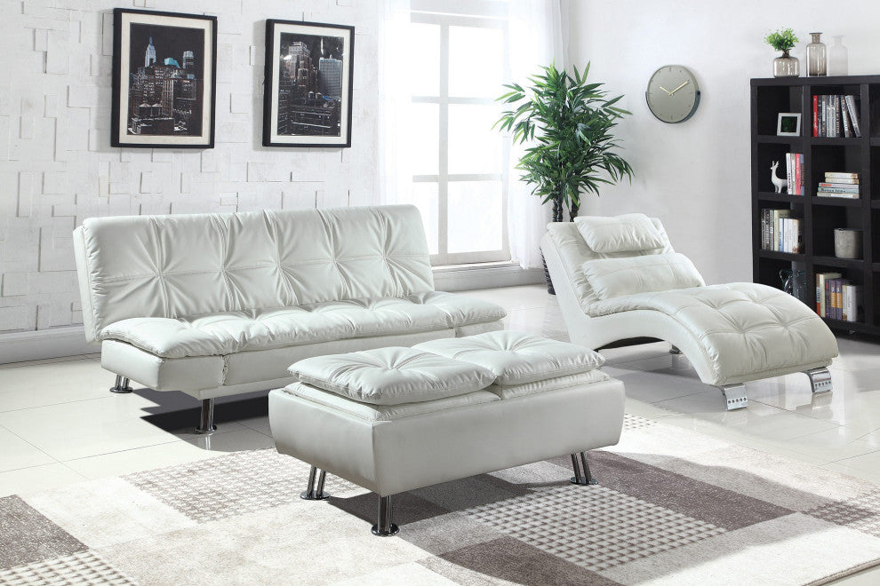 Upholstered Sofa Bed With Tufted Back, White