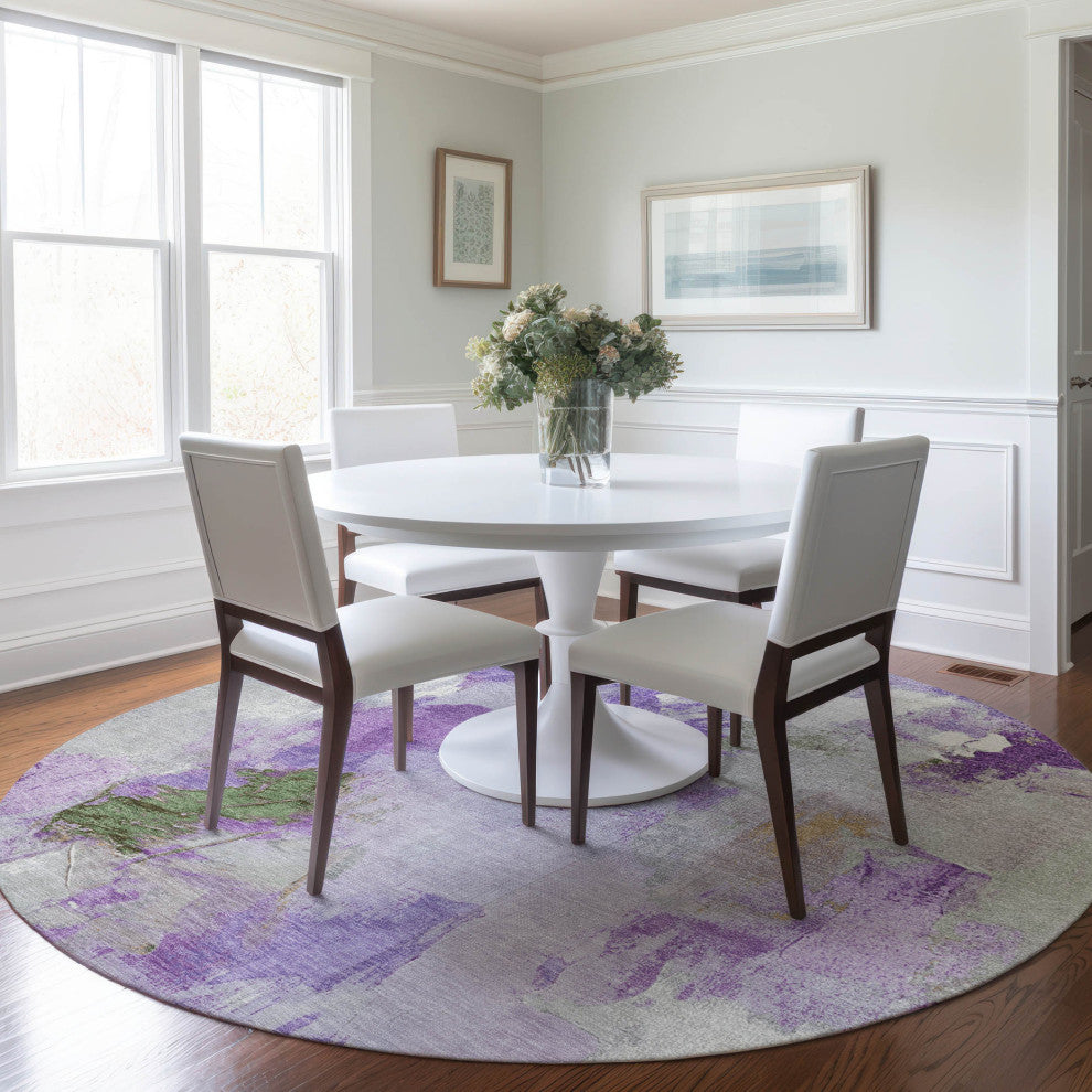 Machine Washable Indoor/Outdoor Chantille ACN1914 Purple 8' x 8' Round Rug