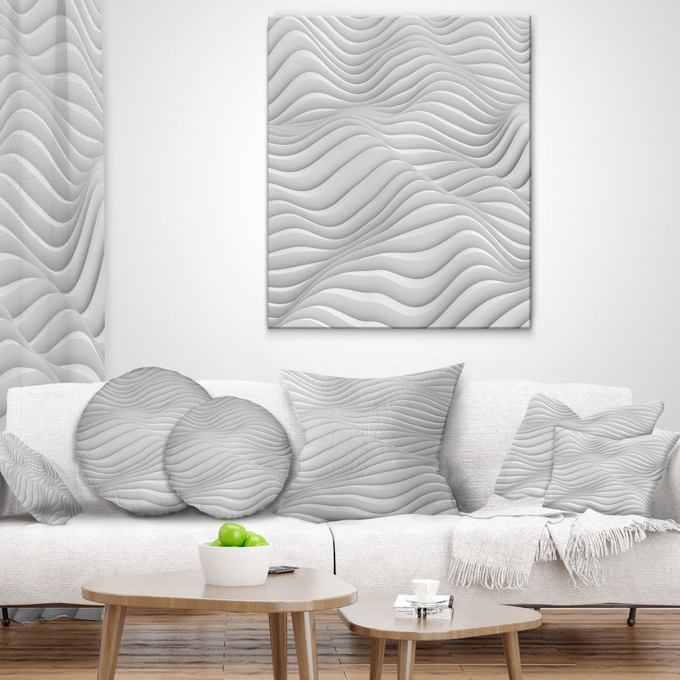Fractal Rippled White 3D Waves Contemporary Throw Pillow, 16"x16"