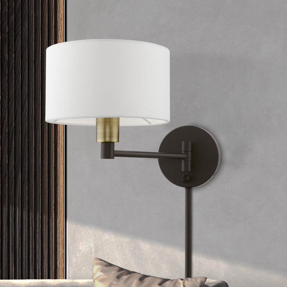 1 Light Bronze with Antique Brass Accent Swing Arm Wall Lamp