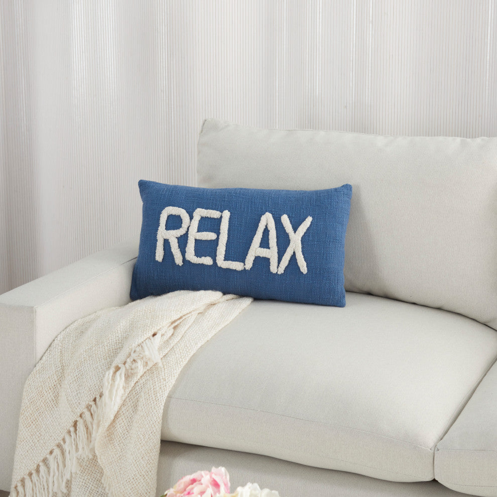 Mina Victory SH041 Throw Pillow, Blue, 12"X21"