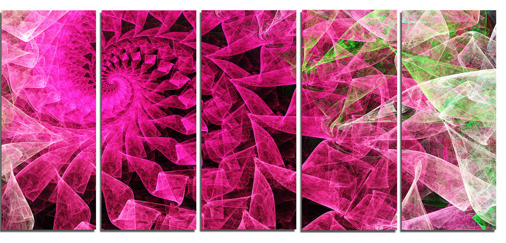 Pink Spiral Kaleidoscope, Abstract Wall Art Canvas, 60"x28", 5 Panels