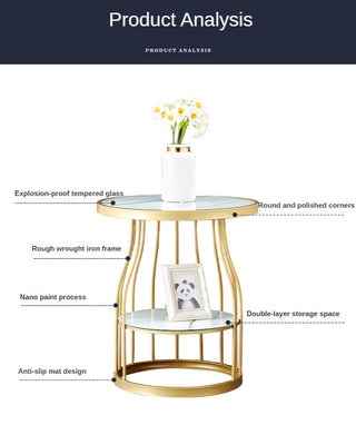 Luxury Tempered Glass Small Side Table with Iron Legs, Gold