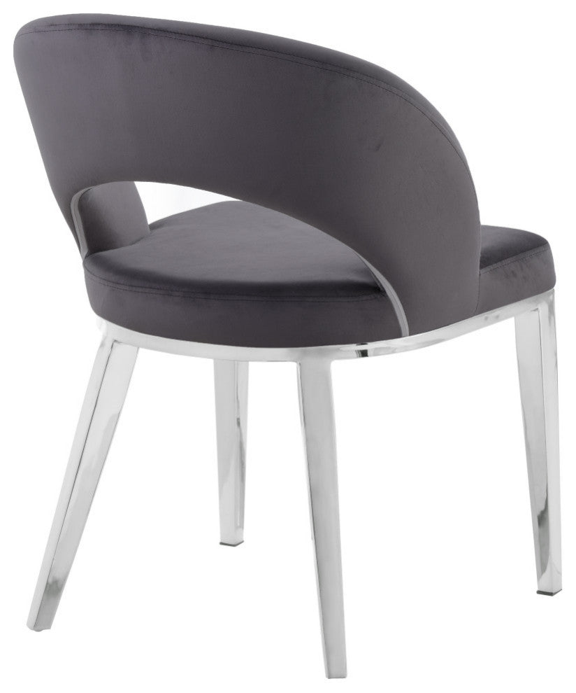 Roberto Velvet Upholstered Dining Chair, Gray, Chrome