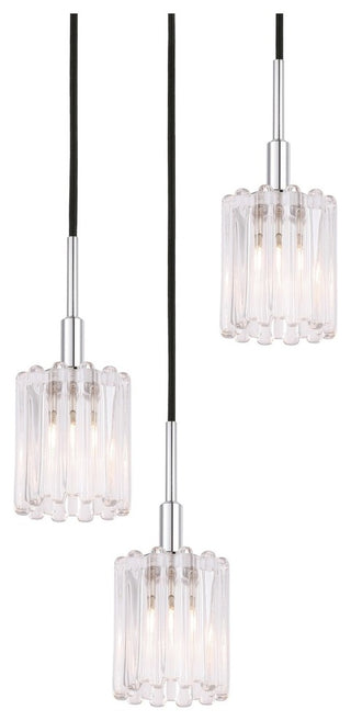Candice 3-Light Cluster Pendant, Swizzle Stick, Chrome, Halogen G9