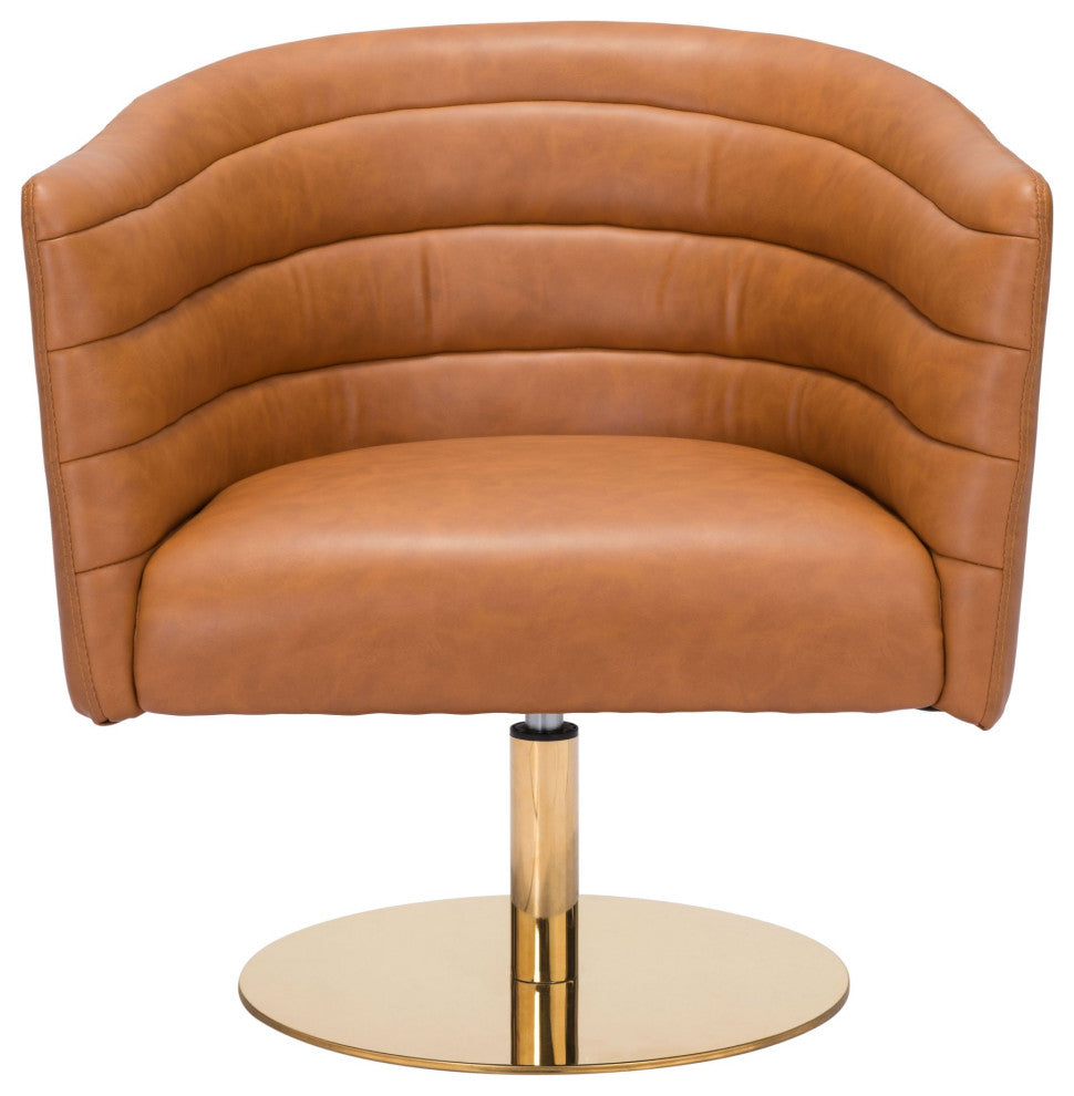 Accent Chair, Faux Vinyl Leather, Steel, Brown, Gold, Lounge Lobby Hospitality