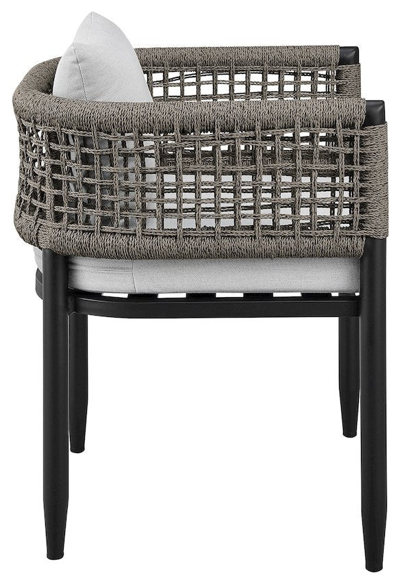 Outdoor Patio 7-Piece Dining Table Set in Aluminum with Gray Rope and Cushions