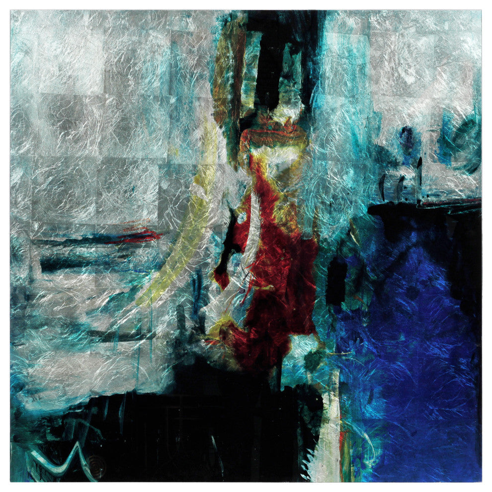 "Interplay Abstract I" Wall Art Reverse Printed Tempered Glass With Silver Leaf