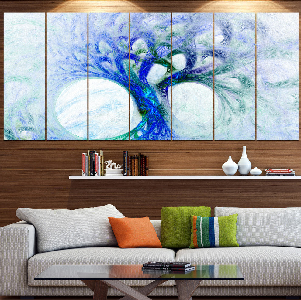 Blue Mystic Psychedelic Tree, Abstract Wall Art Canvas, 83"x32", 7 Panels