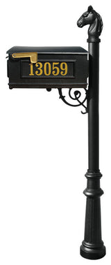 Mailbox Post System-Decorative Fluted Base-Gold Vinyl Personalized Number, Black