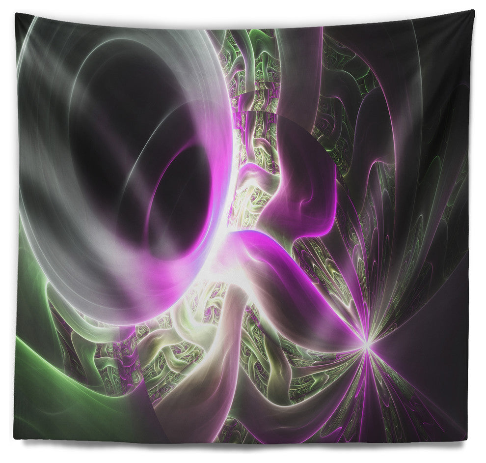 Light Purple Designs on Black Abstract Wall Tapestry, 39"x32"