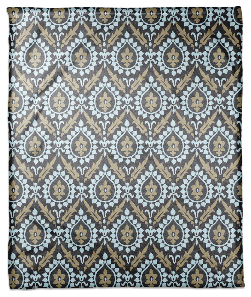 Ikat in Brown and Blue Fleece Blanket