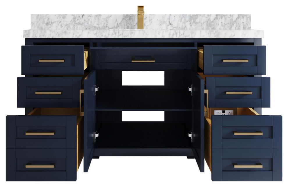 Cambridge 60 Single Bathroom Vanity in Hale Navy Blue 2" Carrara Marble