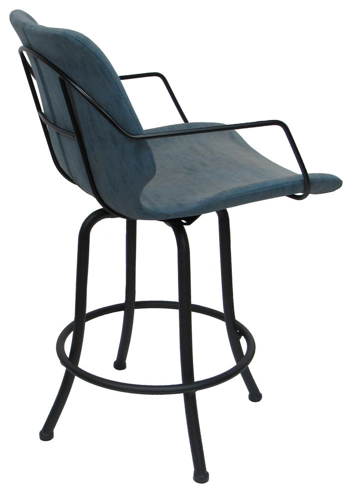 Swivel Metal Counter 26" 30" or 34" Bar Stool - Asheville, Blue - Black, 34"