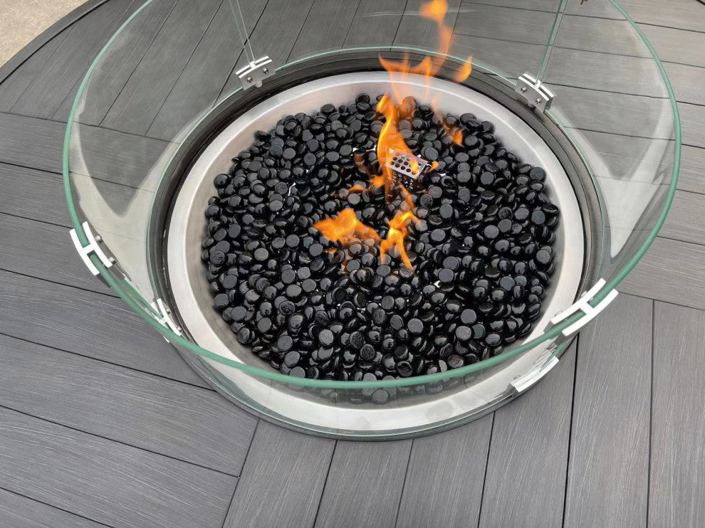 Manbo 5-Piece Aluminum Wicker Outdoor Fire Pit Deep Seating Set with Cushions, Spectrum Indigo Acrylic