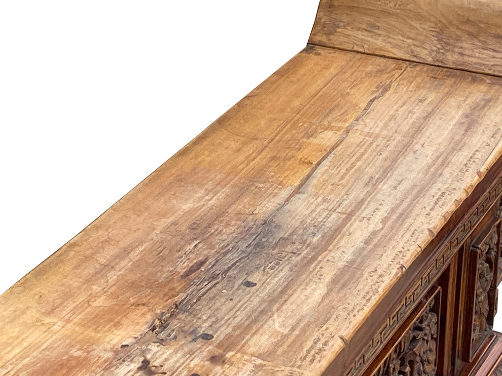 Chinese Vintage Opera Scenery Lion Heads Carving Long Altar Console  Hcs7795