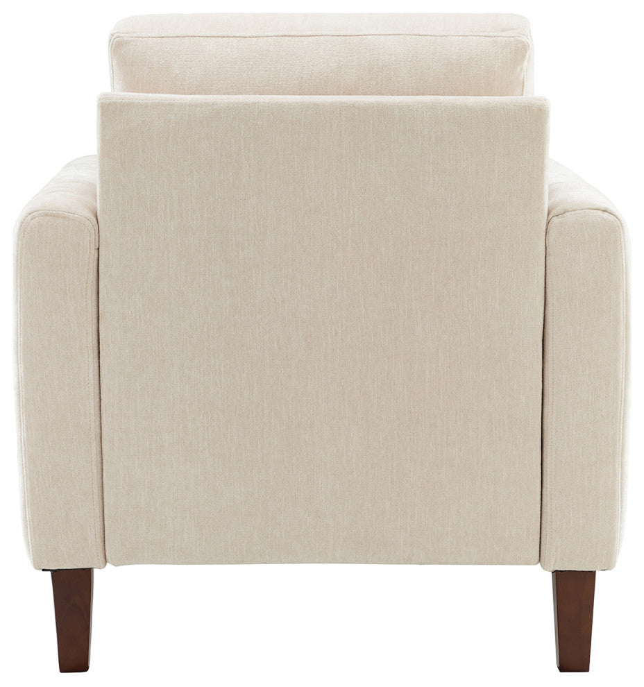 35" Comfy Club Chair for Bedroom With Wood Legs, Ivory