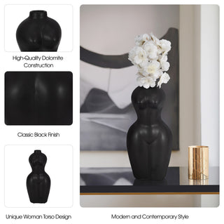 Dol, 12"H Torso Vase, Black