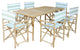 Set of Bamboo Rectangular Table, 6 Director Chair, Celadon Stripes