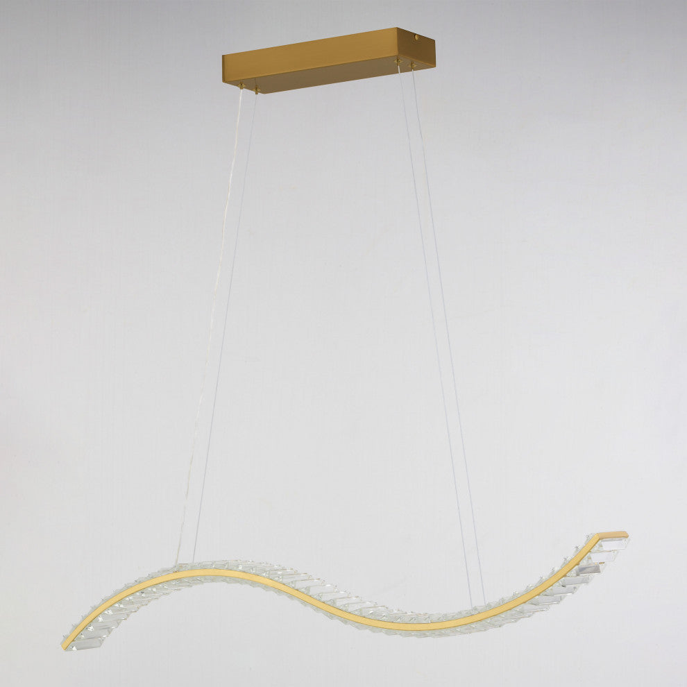Edgewater 1L LED Gold Crystal Linear Chandelier Island Pendant Light Fixture